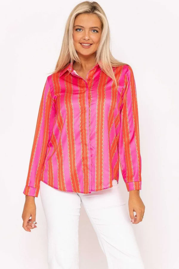 Printed Sateen Shirt In Pink Print