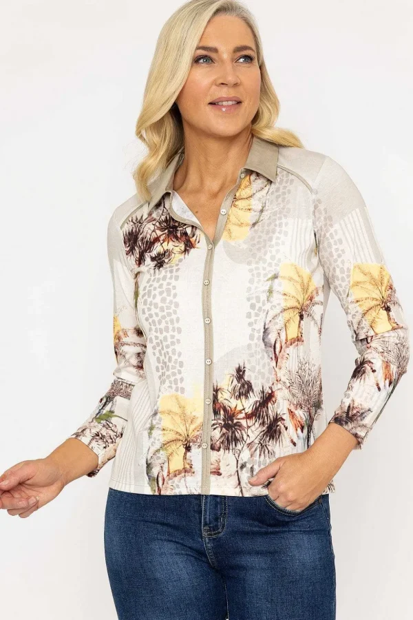 Printed Shirt Blouse In Beige