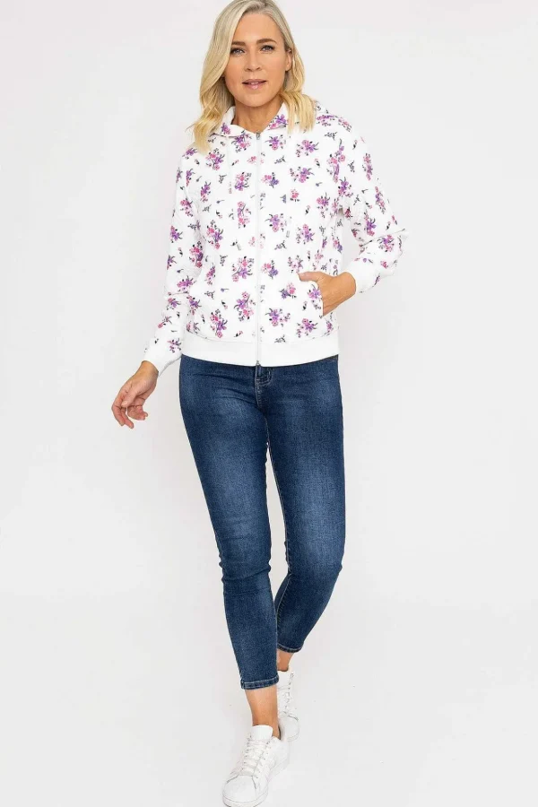 Printed Textured Jersey Hoodie In Pink