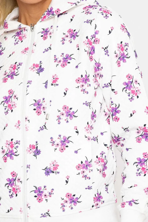 Printed Textured Jersey Hoodie In Pink