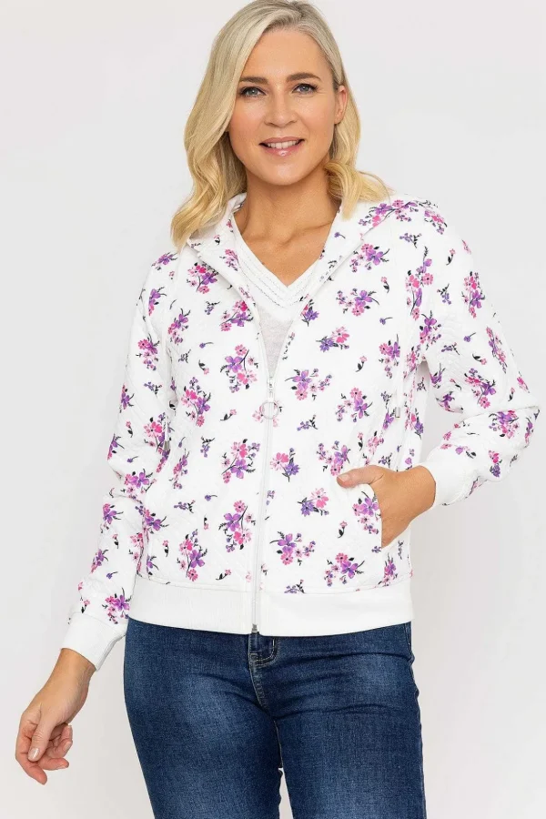 Printed Textured Jersey Hoodie In Pink