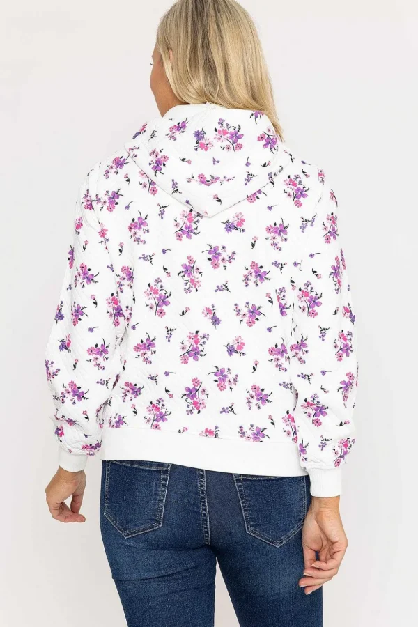 Printed Textured Jersey Hoodie In Pink
