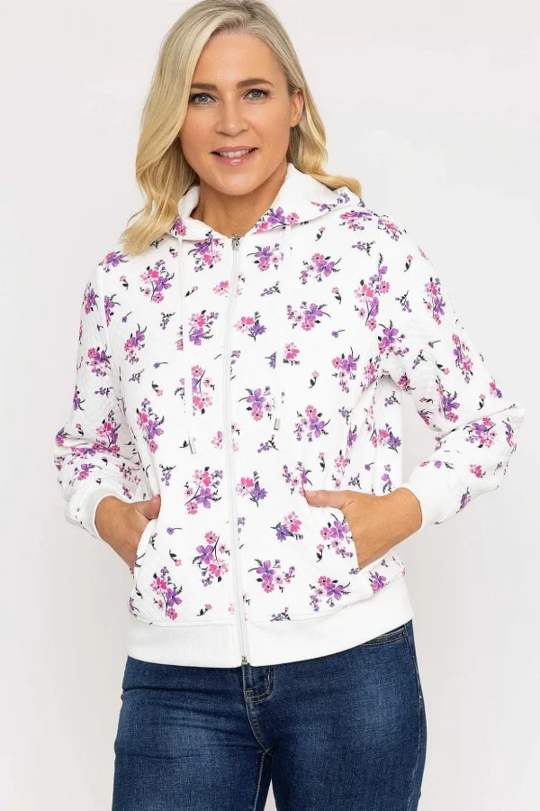 Printed Textured Jersey Hoodie In Pink
