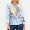 Printed V-Neck Jumper In Blue