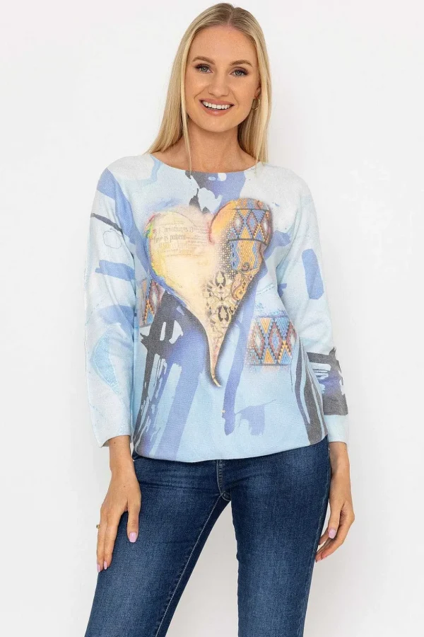 Printed V-Neck Jumper In Blue