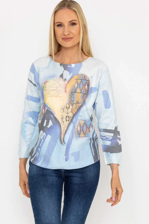 Printed V-Neck Jumper In Blue