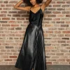 Pu Pleated Midi Skirt