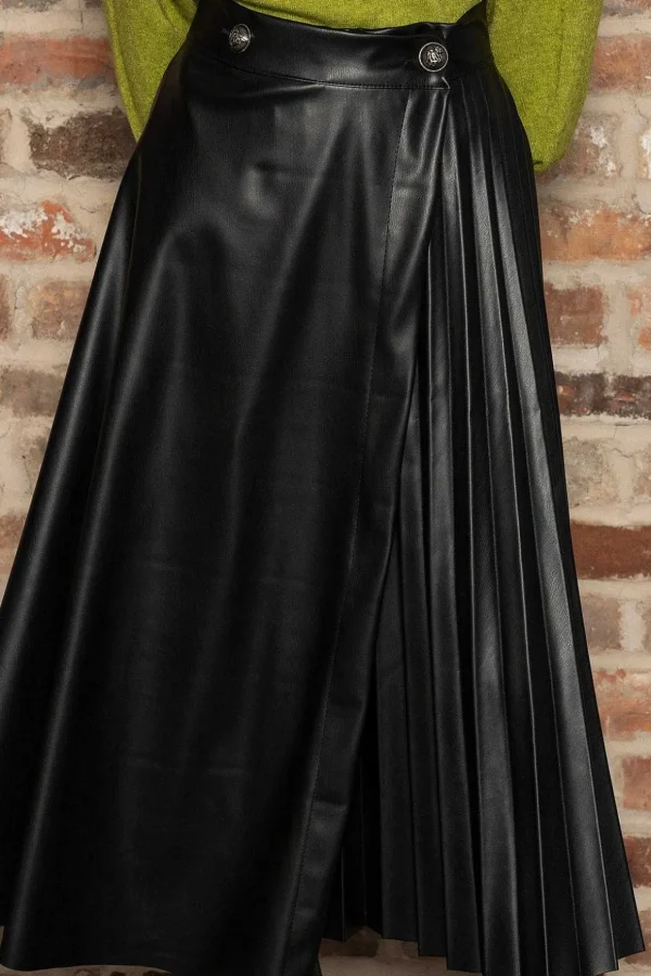 Pu Pleated Midi Skirt