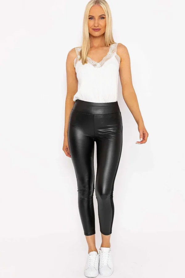 Pu Ponte Leggings In Black