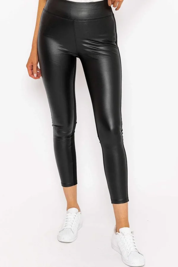Pu Ponte Leggings In Black