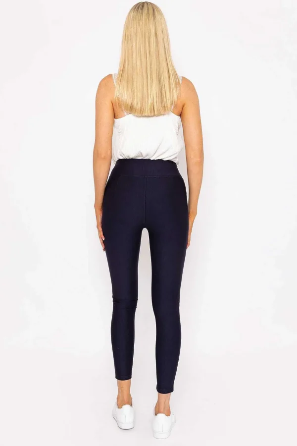 Pu Ponte Leggings In Navy