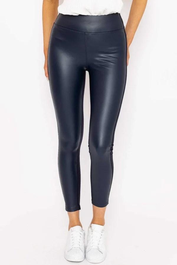 Pu Ponte Leggings In Navy