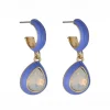 Purple Enamel And Opal Hoop Drop Earrings