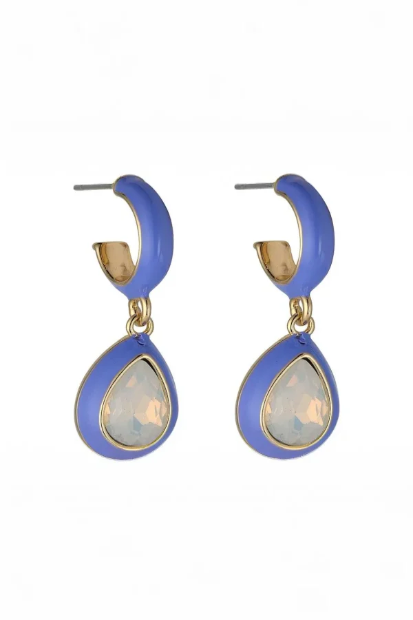 Purple Enamel And Opal Hoop Drop Earrings