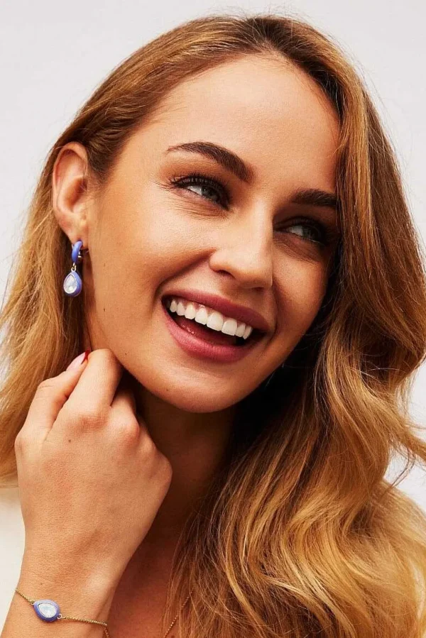Purple Enamel And Opal Hoop Drop Earrings