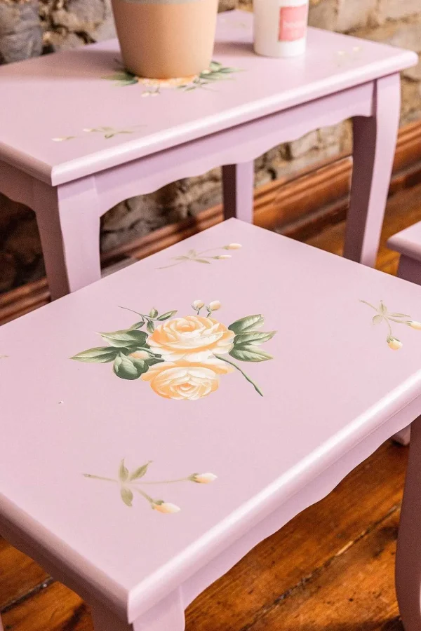 Purple Floral Nest Of 3 Tables