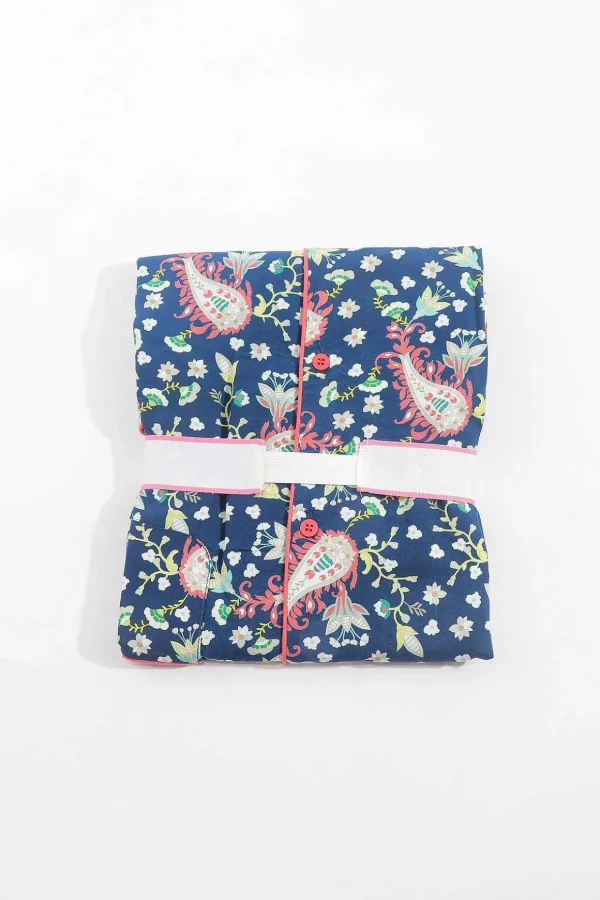 Pyjama Set With 3/4 Leg In Navy Print