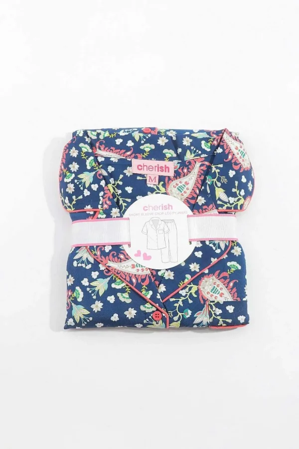 Pyjama Set With 3/4 Leg In Navy Print