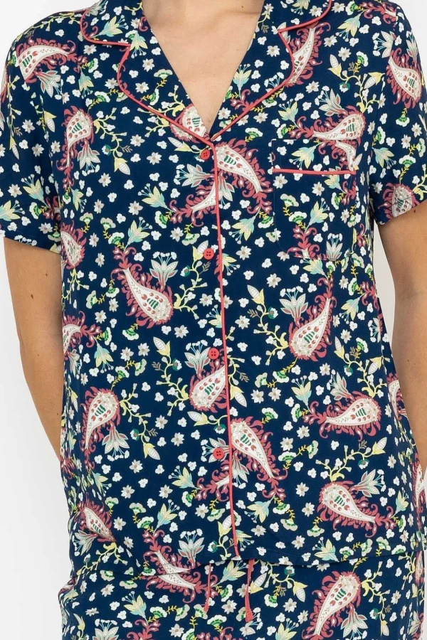 Pyjama Set With 3/4 Leg In Navy Print