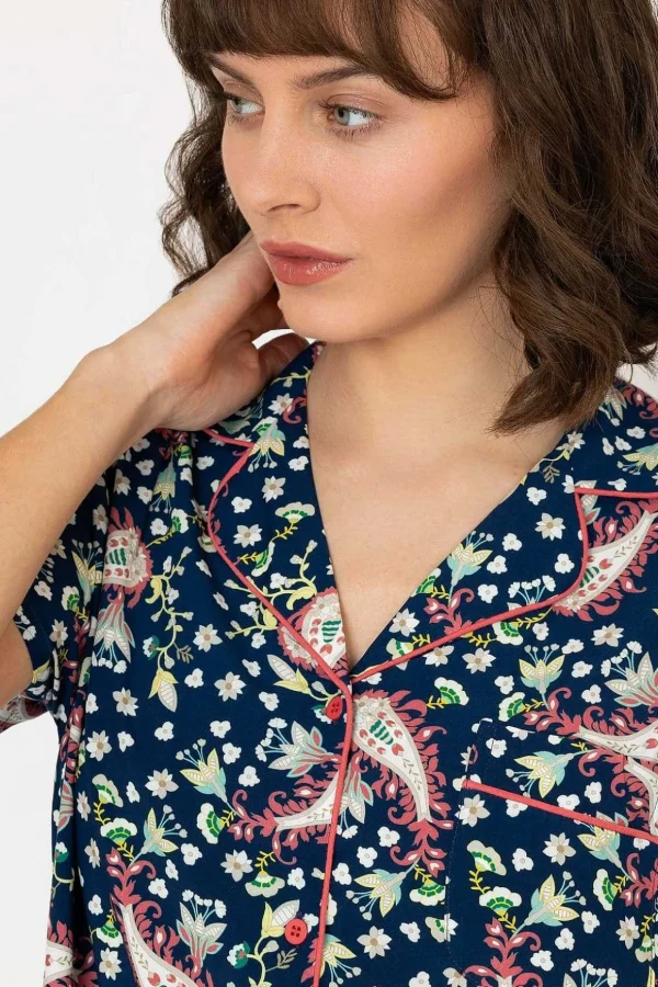 Pyjama Set With 3/4 Leg In Navy Print