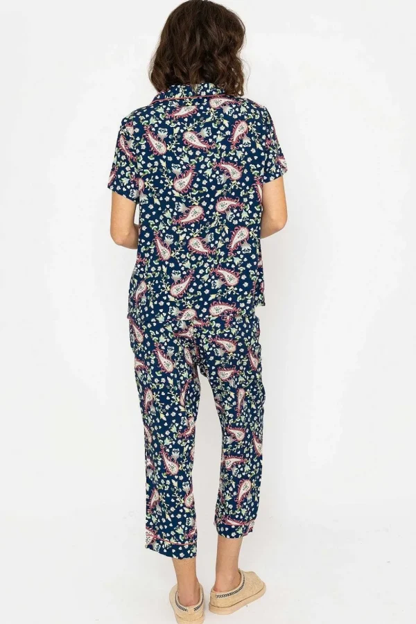 Pyjama Set With 3/4 Leg In Navy Print
