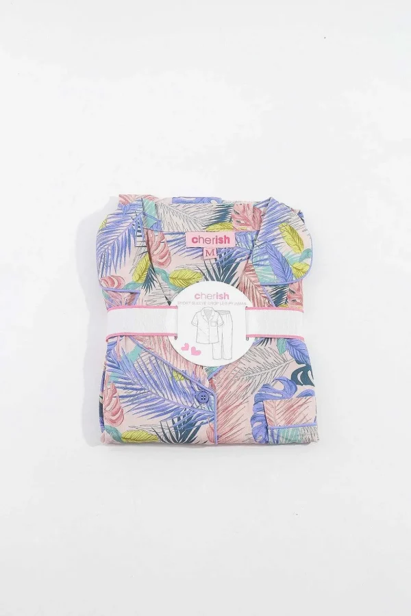 Pyjama Set With 3/4 Leg In Pink Print