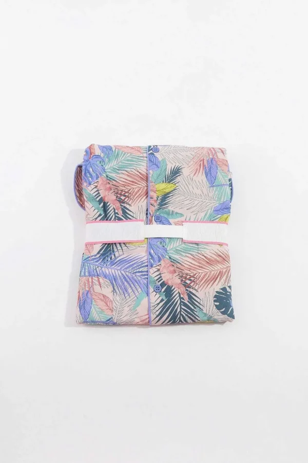 Pyjama Set With 3/4 Leg In Pink Print
