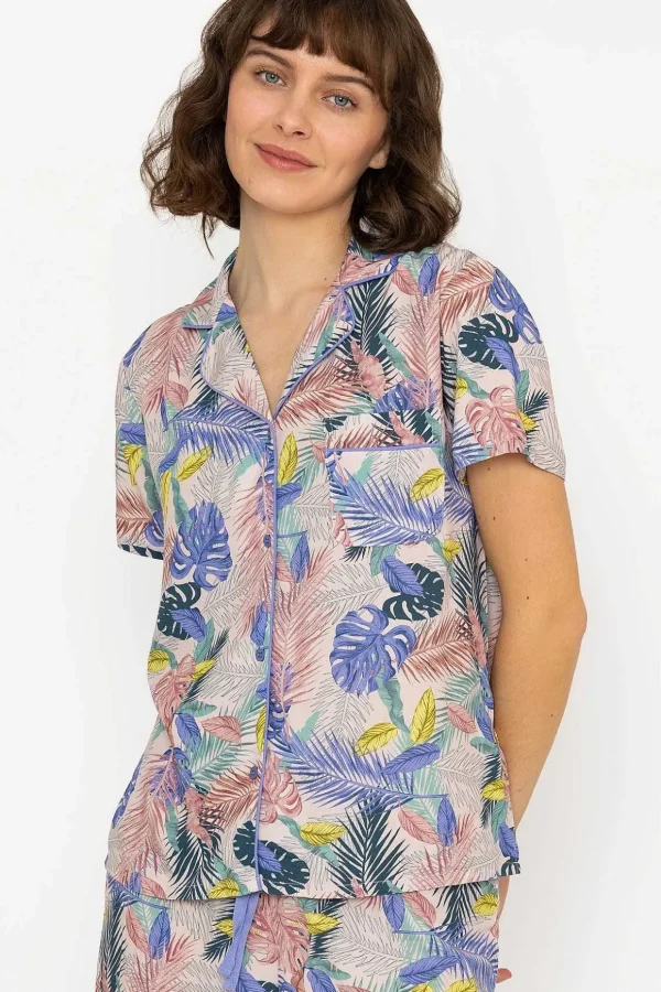 Pyjama Set With 3/4 Leg In Pink Print
