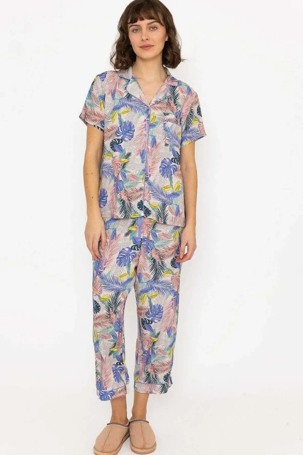 Pyjama Set With 3/4 Leg In Pink Print