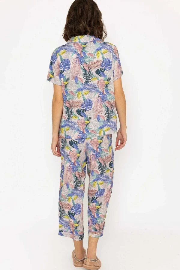 Pyjama Set With 3/4 Leg In Pink Print