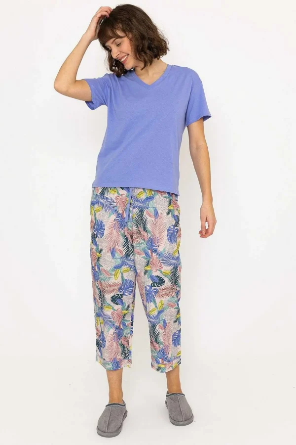 Pyjama Top And 3/4 Bottoms In Purple