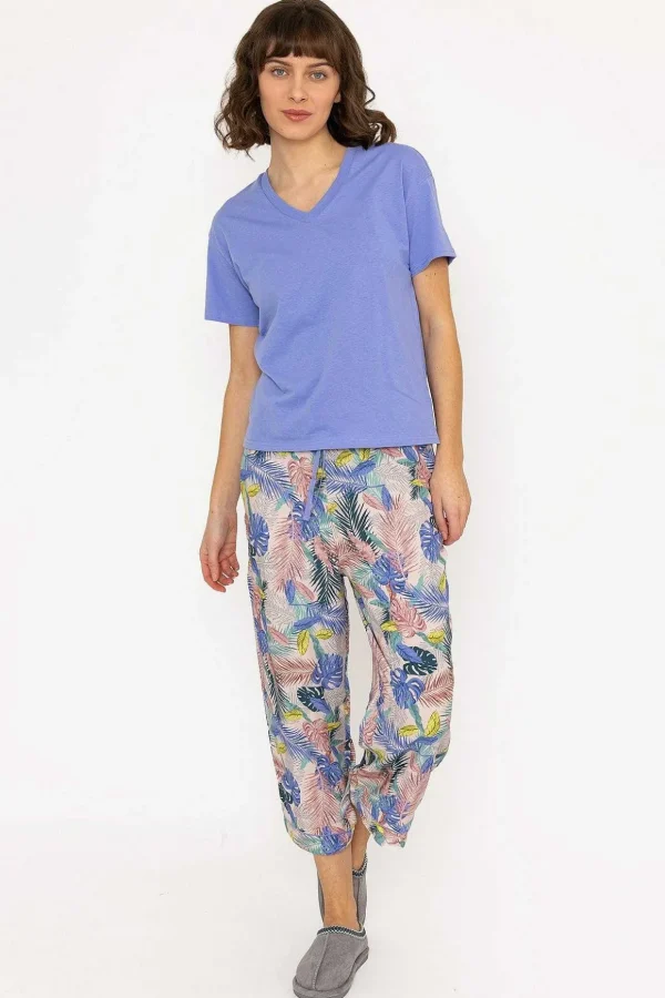 Pyjama Top And 3/4 Bottoms In Purple