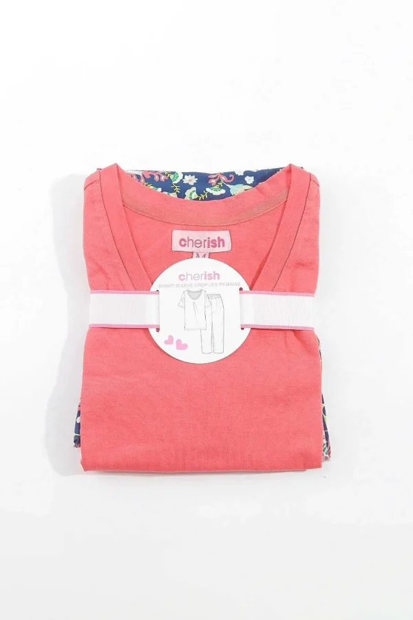 Pyjama Top And 3/4 Bottoms In Pink