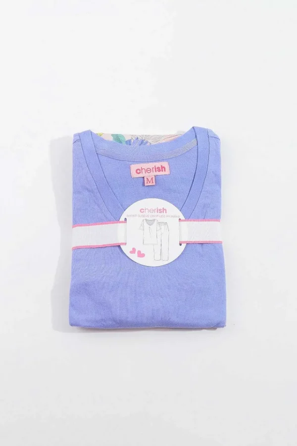Pyjama Top And 3/4 Bottoms In Purple