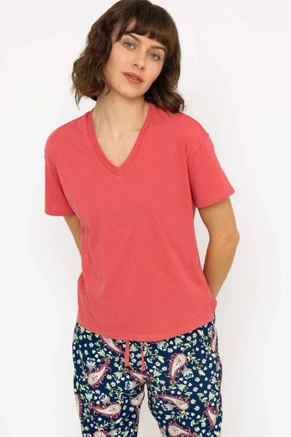 Pyjama Top And 3/4 Bottoms In Pink
