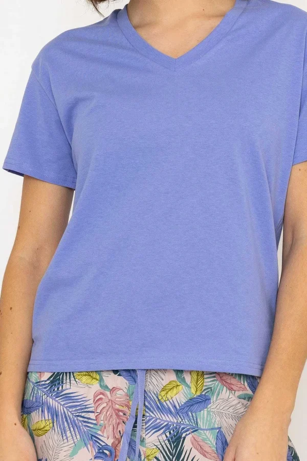 Pyjama Top And 3/4 Bottoms In Purple