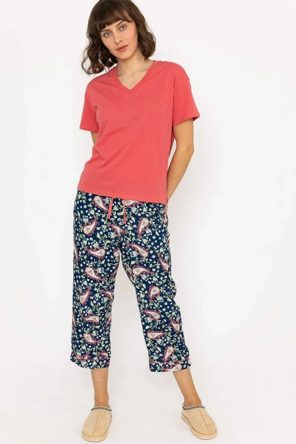 Pyjama Top And 3/4 Bottoms In Pink