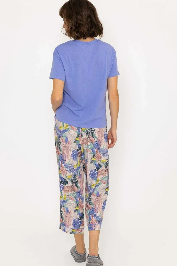 Pyjama Top And 3/4 Bottoms In Purple