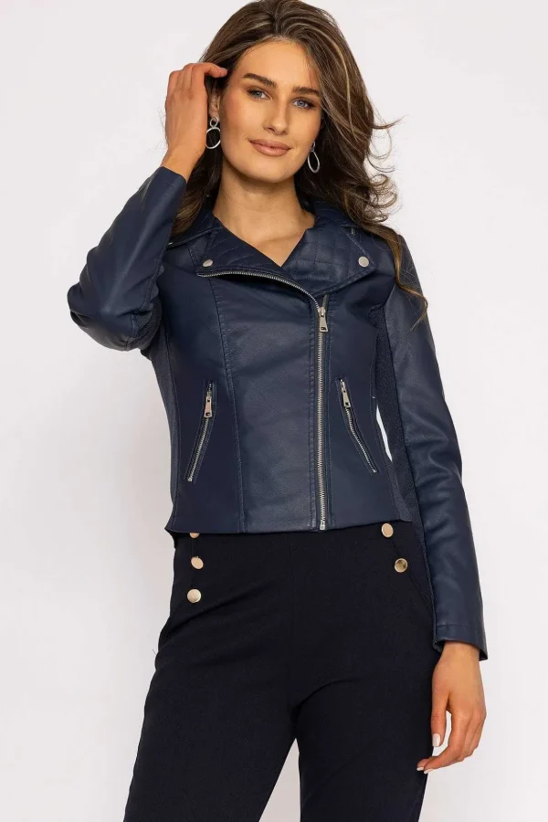 Quilted Side Zip Jacket In Navy