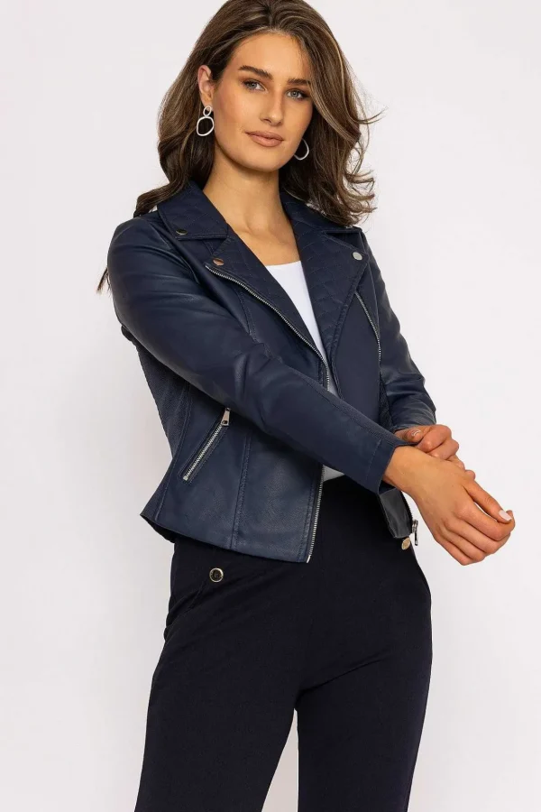 Quilted Side Zip Jacket In Navy