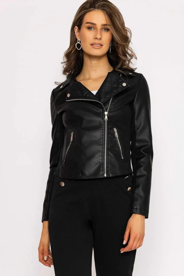 Quilted Side Zip Jacket In Black