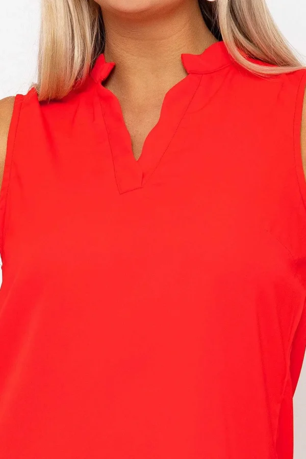 Red Scallop Trim Sleeveless Top