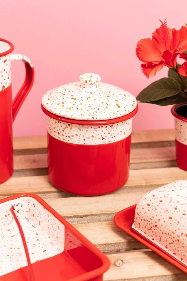Red Splatter Print Enamel Canister