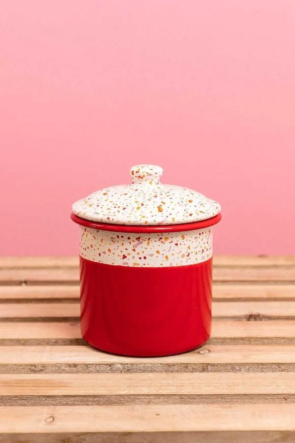 Red Splatter Print Enamel Canister