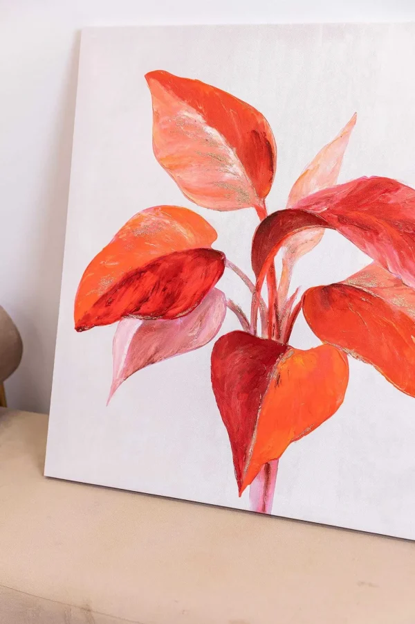 Red Urban Leaf Canvas Wall Art