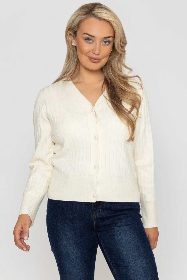 Rib Crop Cardigan In Ecru
