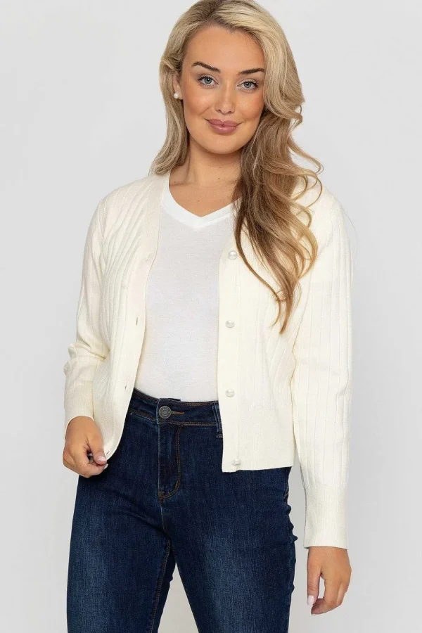 Rib Crop Cardigan In Ecru