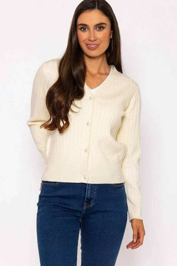 Rib Crop Cardigan In Ecru