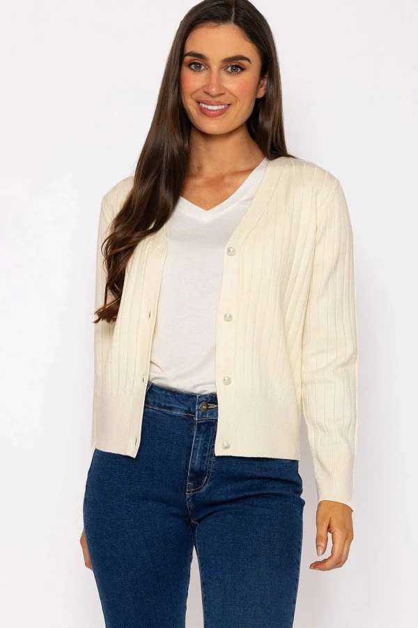 Rib Crop Cardigan In Ecru