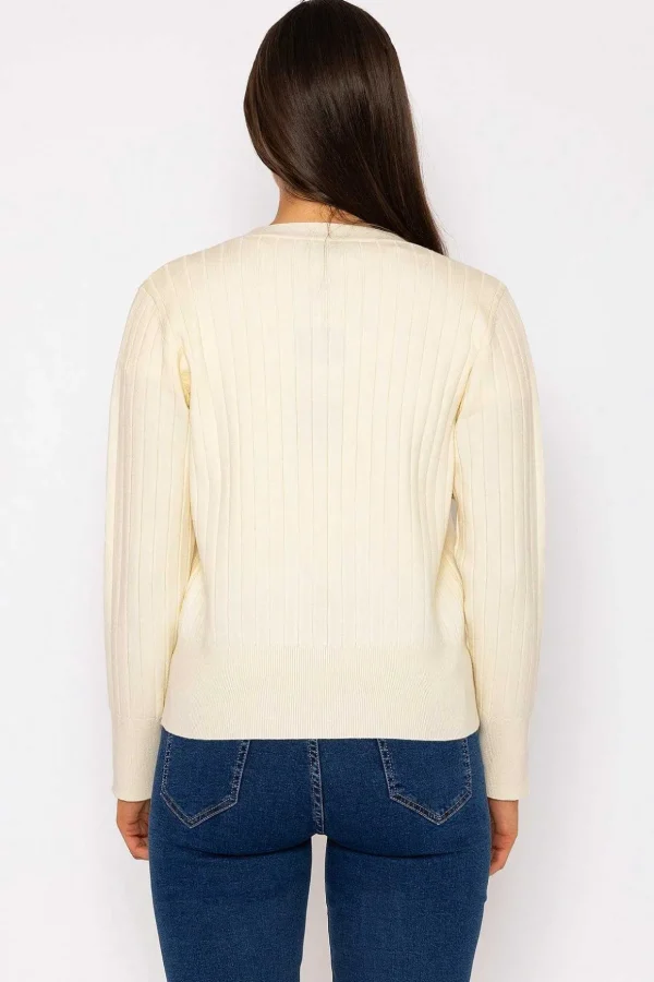 Rib Crop Cardigan In Ecru